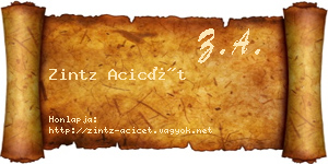 Zintz Acicét névjegykártya